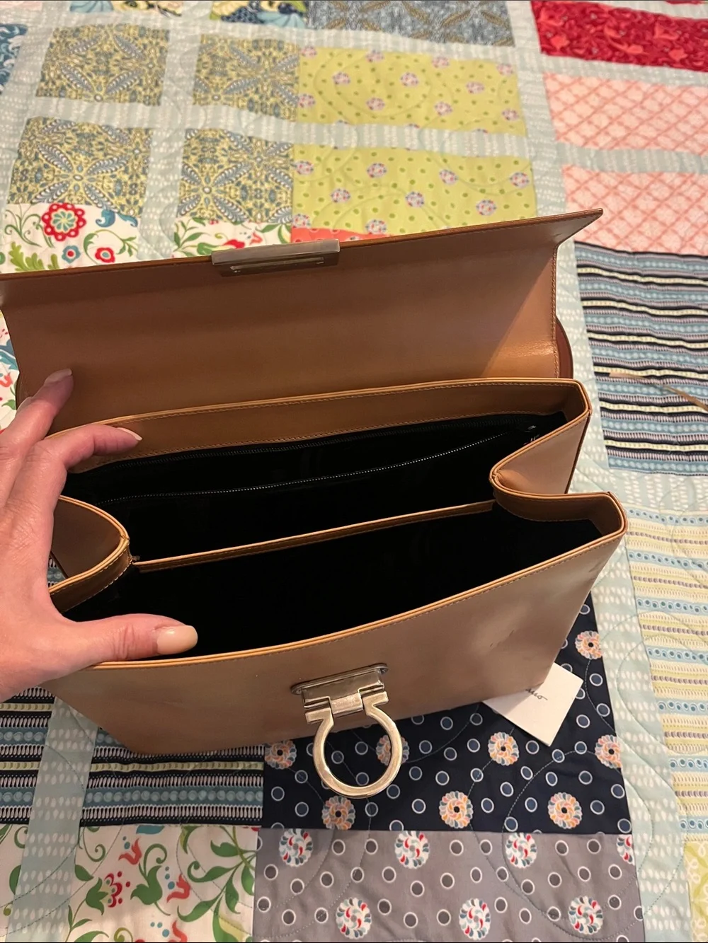 Salvatore Ferragamo Caramel Brown Leather Top-Handle Satchel